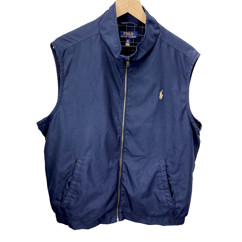 Polo Ralph Lauren Mens Size XL Navy  Microfiber Full Zip Lined Vest Pony Golf